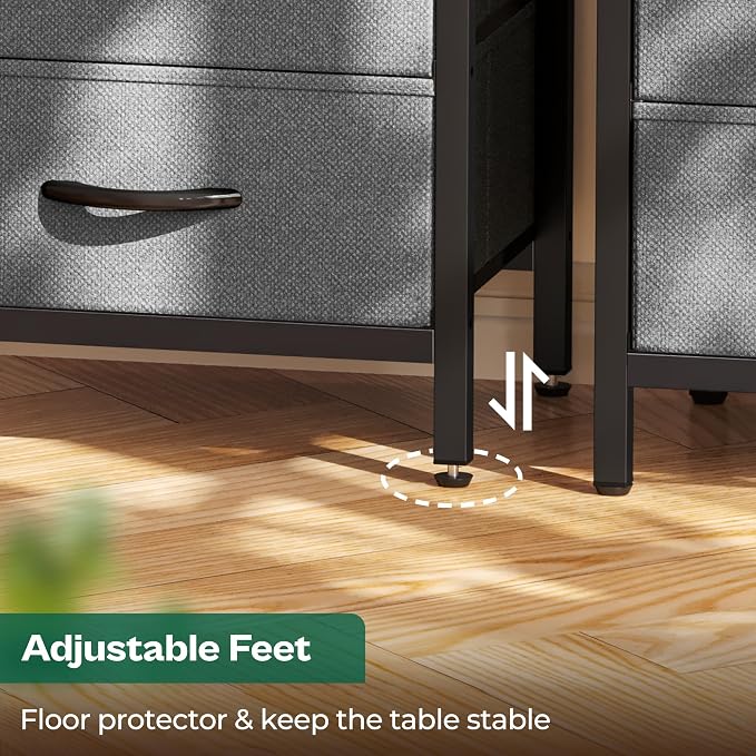 Huuger Nightstand with Charging Station, Fabric Drawers, End Table with Open Shelf, Bedside Table with USB Ports and Outlets, Night Stand for Bedroom, Walnut - Image 8