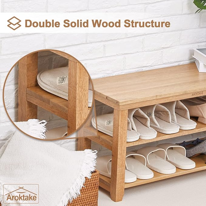 Shoe Rack Bench, 2-Tier Wood Heavy Duty Shoe Organizer Shelf for Entryway, Living Room,Bedroom (Natural, 11.81"x 45.7"x 16.54") - Image 7