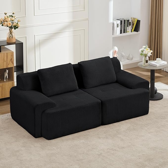 KIGOTY Modular Sectional Sofa, 2 PCS Comfy Cloud Sectional, Corner Couch, Modern Boneless Couch for Living Room, No Assembly Required,Black