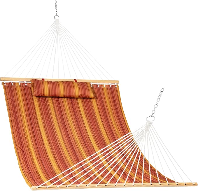Lazy Daze Hammocks 12FT Quilted Hammock Double 2 Person Hammock with Spreader Bar and Pillow for Outside Outdoor Patio Backyard QFH12 by LazyDazeHammocks