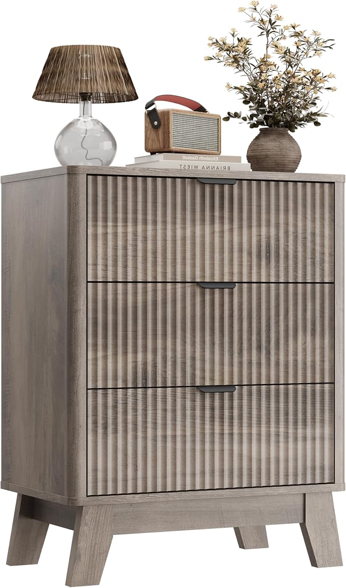 Wodeer Night Stand with 3 Drawers, Mid Century Modern Wood Bedroom Nightstand, Bedside Table & End Table with Metal Handles, Farmhouse Nightstand for Bedroom, Grey - Image 8