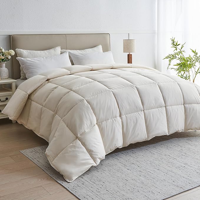 puredown® Goose Feather Down Fiber Comforter King Size - 100% Organic Cotton Cover All Season Duvet Insert, Breathable Fluffy Warmth Hotel Luxury Bedding Comforter (104"x90")
