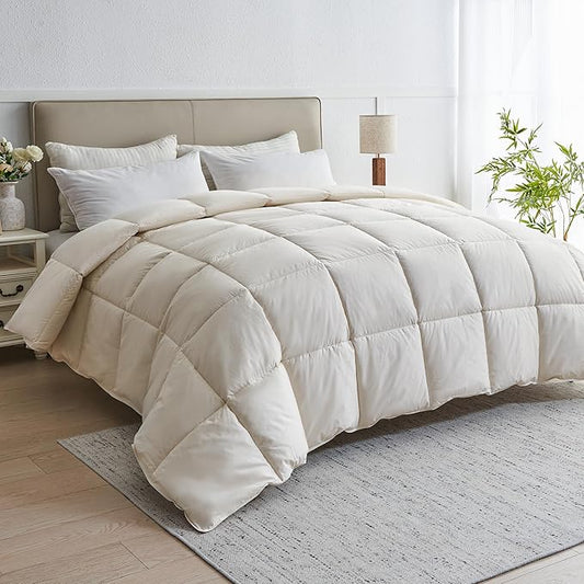 puredown® Goose Feather Down Fiber Comforter King Size - 100% Organic Cotton Cover All Season Duvet Insert, Breathable Fluffy Warmth Hotel Luxury Bedding Comforter (104"x90")