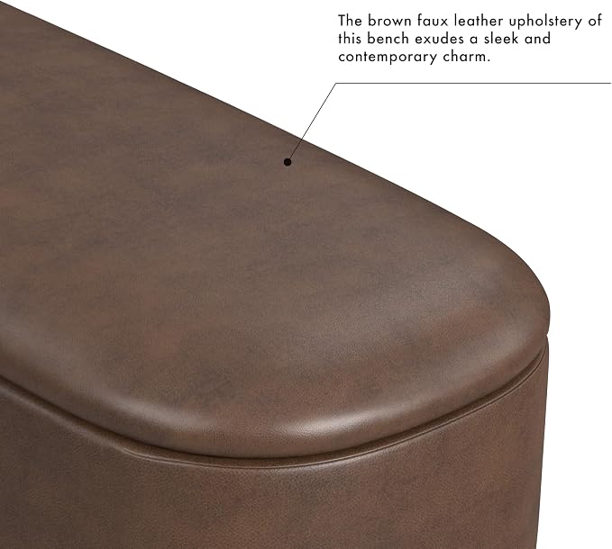 HomePop Ellipse Modern Storage Bench with Metal Legs |Homepop Home Décor|Bench with Storage for Living Room & Bedroom - Brown Faux Leather - Image 5