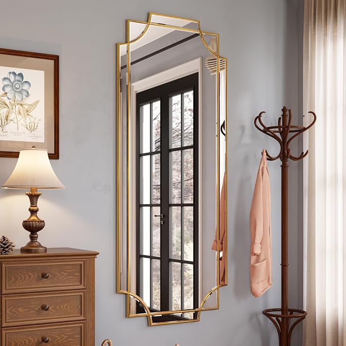 Kelly Miller Large Gold Full Length Mirror for Wall, 60"x30" Full Body Mirror Beveled Scalloped Modern Elegant Home Decor for Bedroom Living Room Bathroom Dressing Room Entryway Hallway by KellyMiller