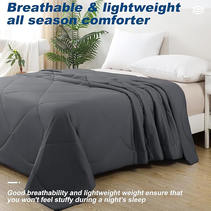 Cooling Comforter Queen Size, Double-Sided Cold Tech Fabric Quilted Bed Comforters Cooling Blanket for Hot Sleepers, Breathable Lightweight Summer Bedding, All-Season Ice Blanket, Dark Gray