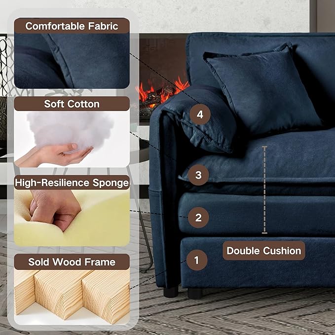 109-Inch U-Shaped Sectional Cloud Sofa Oversized Modular 5 Seaters Sofa Couch with 2 Ottoman Chaise and Pillow Armrest, Chenille Upholstered Convertible Cloud Couch