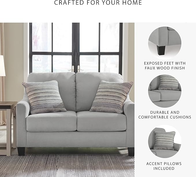 Signature Design by Ashley Adlai Casual Loveseat with 2 Toss Pillows, Light Gray