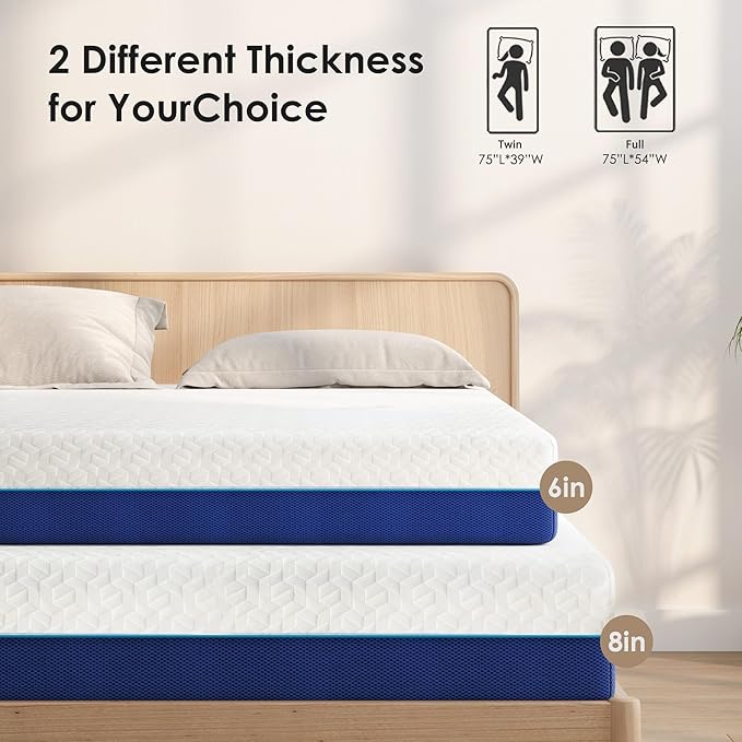 6 Inch Mattress Full Size, Gel Memory Foam Mattress for Dorms, Daybeds, Living Room, Guest Rooms, Removable Cover, Medium Firm for Pressure Relief