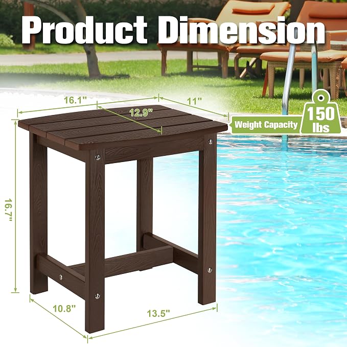Y&M Outdoor Side Table, HIPS Adirondack Small Single Table, Waterproof Square Outside Table, Balcony Modern End Tables for Patio, Pool, Beach, Porch, Deck, Indoor or Outdoor Use, Coffee - Image 3