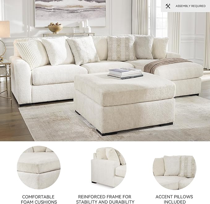 Signature Design by Ashley Chessington L-Shaped 2-Piece Sectional with Chaise, Reversible Cushions, 6 Accent Pillows, Fabric Upholstery, 120" W x 65" D x 40" H, White