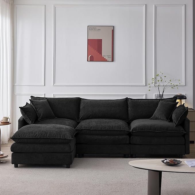 105" Oversized Modular Cloud Sectional Sofa Free Convertible L-Shaped Corner Sectional with Movable Ottoman, Chenille Upholstered Multiple Cushions Cloud Sofa Couches | Easy to Assemble