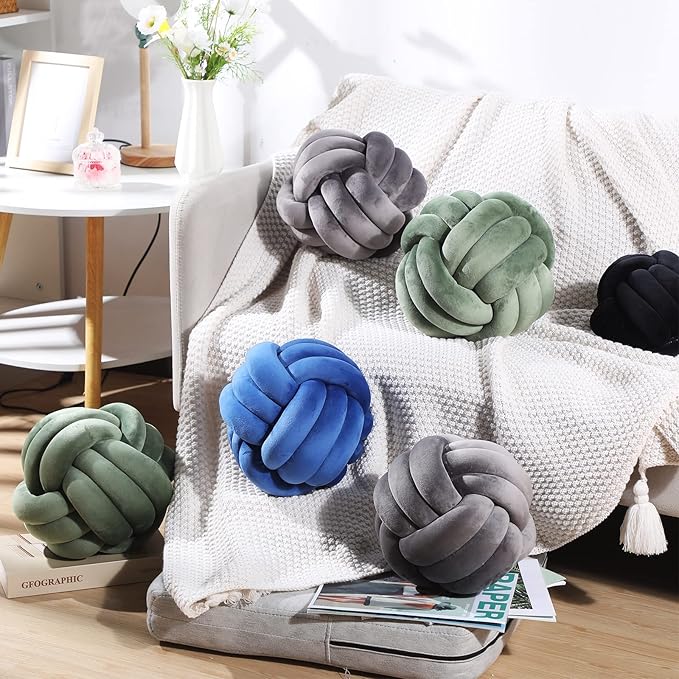 Namalu 2 Pcs Soft Knot Pillow Ball, Decorative Round Throw, Soft Knotted Plush Pillows, Handmade Stuffed Ball Pillows Cushion for Bedroom Sofa Couch Home Decor(10.6 Inches,Dark Gray)