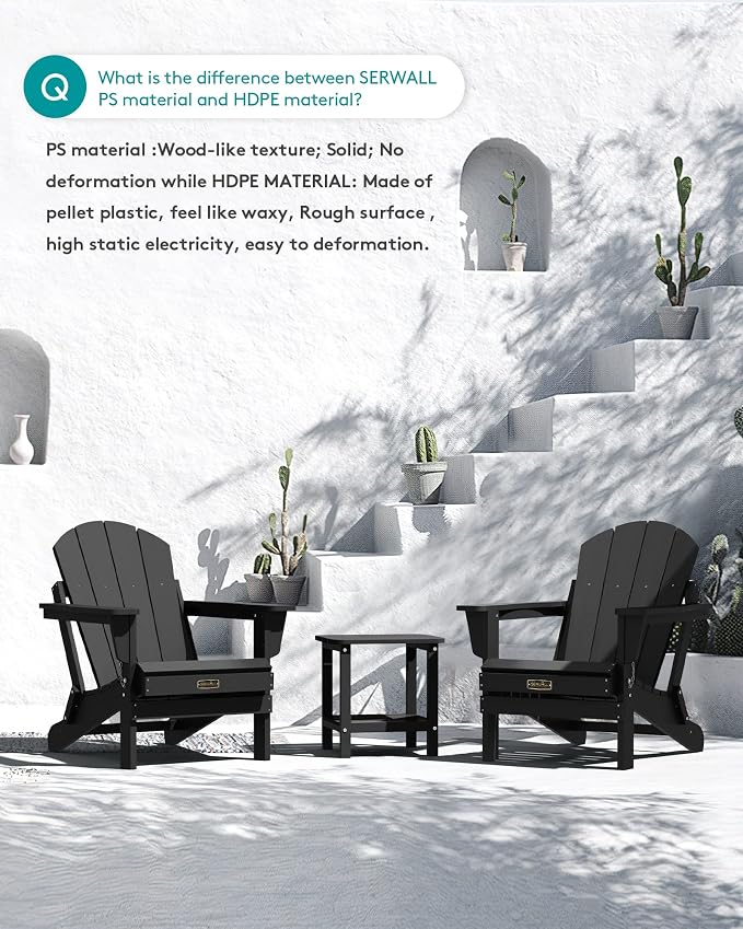SERWALL Foldable Adirondack Chair Set of 2 for Patio Garden Outdoors Fire Pit-Black - Image 7
