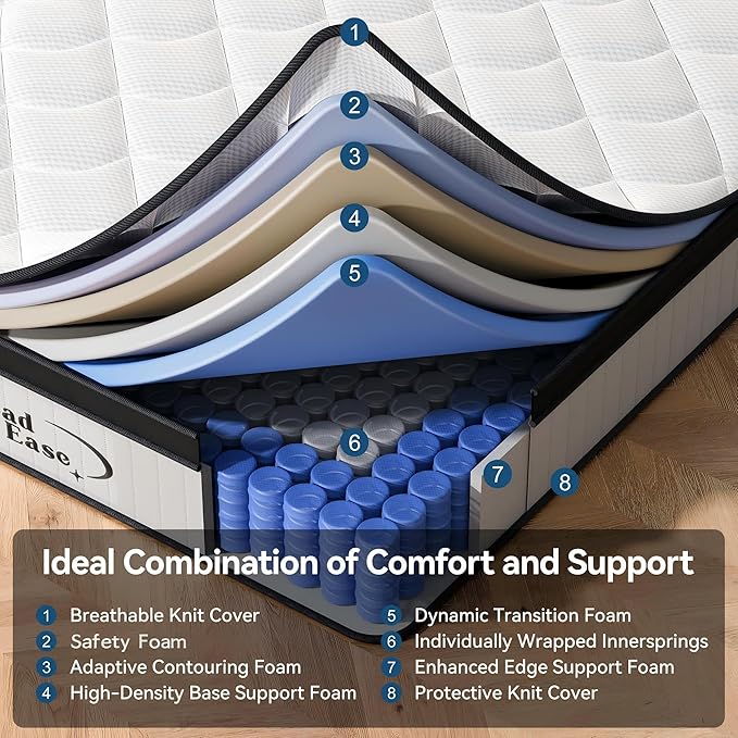 Mattress Queen Size, 12 Inch Queen Hybrid Mattress in a Box, Medium Firm Memory Foam & Individually Wrapped Pocket Springs for Pain Relief, Motion Isolation, Edge Support, 80x60x12
