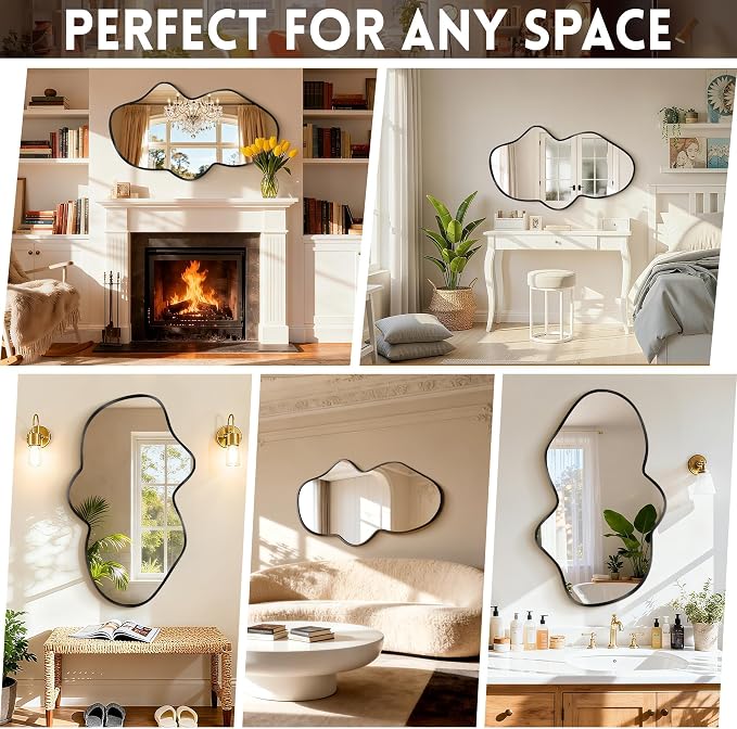 Irregular Wall Mirror, Black Bathroom Wavy Abstract Mirror for Over Sink, Decorative Cloud-Shaped Wall Mirror, Stylish Shatter-Proof HD Mirror for Bedroom, Entryway (26"x43", L, 2 Pack) - Image 3