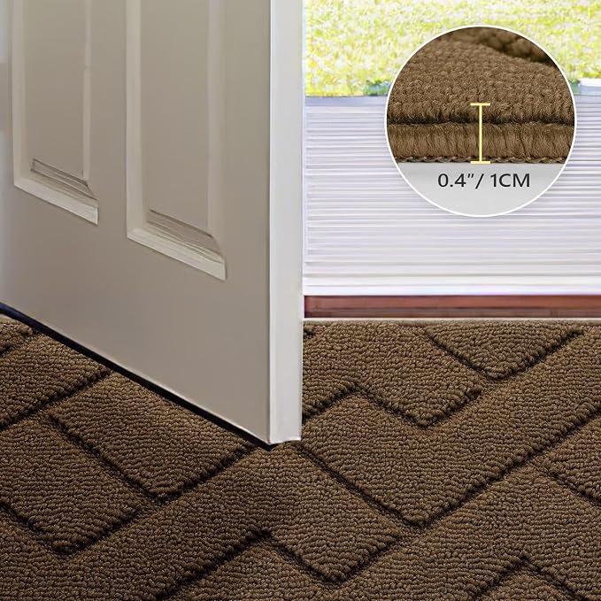 hicorfe Indoor Door Mat,Non Slip Door Mats,32"x48" Front Back Door Mat Rubber Backing,Absorbent Resist Dirt Entrance Inside Floor Mats for Entryway Washable Low-Profile(Dark Brown) - Image 4