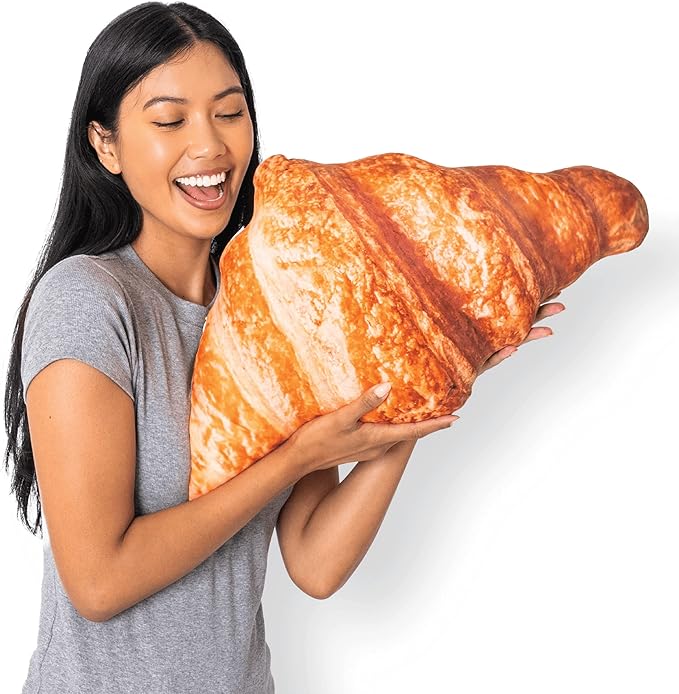 Much Comfort 23" 3D Flaky Croissant Throw Pillow - Made with Super Soft & Ultra Premium Fabric - Cute, Comfortable, Plush, Stuffed French Loaf Bread Toast Cushion for Home Decor - Funny Gift - Medium