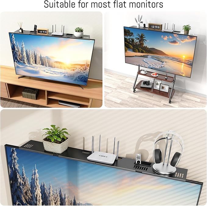 CABTE Adjustable Steel TV Top Shelf, Floating TV Stand, Universal Monitor Shelf for Soundbar, Game Console, Cable Box, Router Shelves (33.86"x4.7" with Boxes) - Image 7