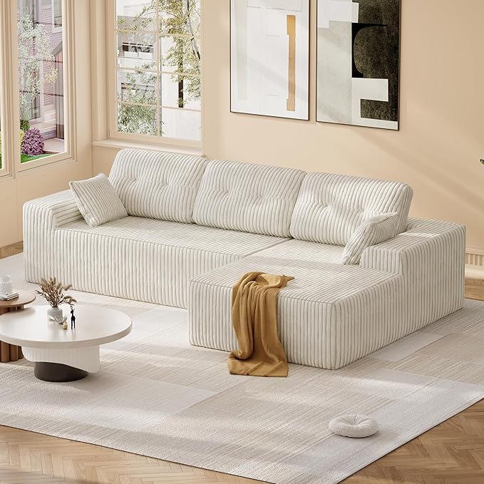 Ball & Cast 106" Modular Sectional Sofa,Cloud Corduroy Couch with Deep Seat,Boneless L-Shaped Sectional,Modern Comfort Upholstered Sofa for Living Room,No Assembly Required (Beige,Right Facing Chaise)