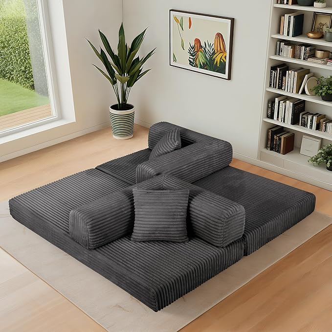 Eafurn 4-in-1 Convertible Folding Sofa Bed Boneless Loveseat Sofa in a Box - Foam Sleeper Couch with Fxied Frame, Modern Corduroy Upholstered Floor Couch & Fold Out Mattress | Breathable material, Fixed-shape Frame