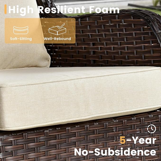 HOOOWOOO Patio Furniture Set,3 Piece Outdoor Furniture with Swivel Chairs,Wicker Patio Bistro Chairs Set,Beige