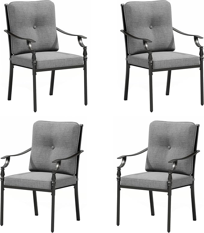 Sophia & William Outdoor Patio Dining Chairs Set of 4, Heavy Duty Outdoor Furniture Chairs with Thickened Cushions, Wrought Iron Deck Chairs for Backyard, Poolside, Balcony and Garden by SophiaWilliam