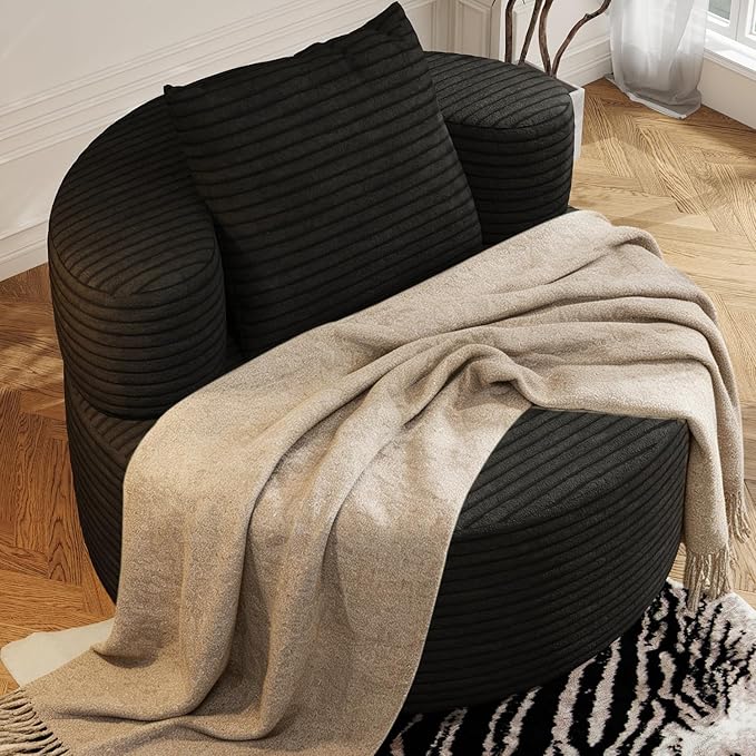 37.4" Boneless Round Chair, Oversized Chaise Lounge Cloud Chair Indoor, Upholstered Corduroy Deep Seat Sofa Accent Chair, No Assembly Required, for Living Room Bedroom Apartment