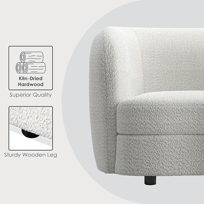 Furniture of America Nimiane Modern Boucle 2 Piece Sofa and Loveseat Set with Curved Arms and Wooden Legs, Accent Furniture Sets for Living Room, Home Office, Bedroom, Off-White