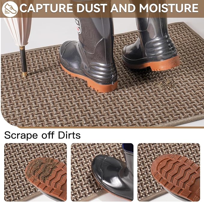 Indoor Door Mat 24"x72",Door Mat Indoor Entrance Dirt Resistant and Absorbent Non-Slip Rubber Backing Front Door Mats Washable Low-Profile Mats for Entryway, Inside Entrance Easy Clean Brown - Image 3