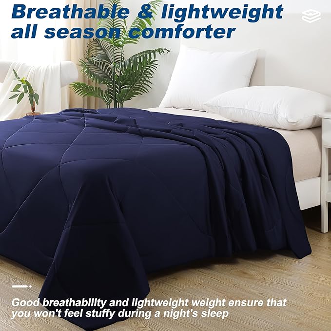 Cooling Comforter King Size, Double-Sided Cold Tech Fabric Quilted Bed Comforters Cooling Blanket for Hot Sleepers, Breathable Lightweight Summer Bedding, All-Season Ice Blanket, Navy Blue