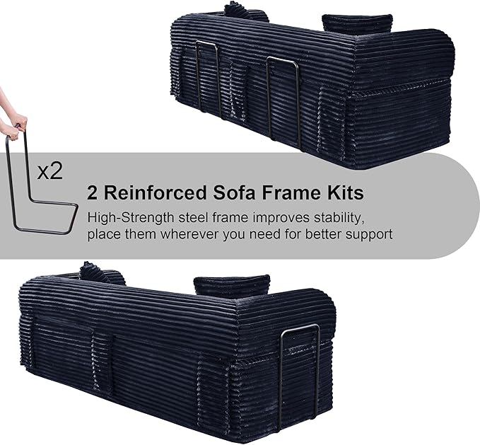 83'' Boneless Couch in A Box, No Assembly Needed Sofa Bed Couch 3 Seater Corduroy Modern Cloud Sofa 29'' Deep Seat with 2 Pillows & Removable Backrest for Living Room, Bedroom, Apartment, Navy Blue | No Assembly Needed, High Density Foam, Removable Bac...