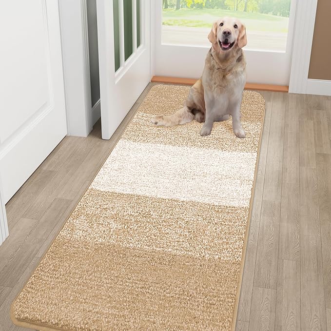 Kitinjoy Indoor Outdoor Door Mat, 48x30 Non-Slip Absorbent Dirt Trapper, Low-Profile Washable Inside Entrance Front Floor Mat, Sturdy Soft Entry Doormats for Entryway, Beige by Kitinjoy