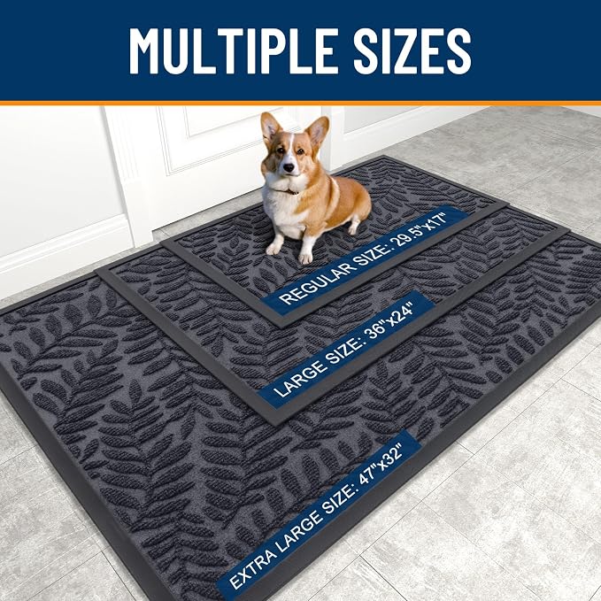 OLANLY Door Mat Indoor Outdoor Entrance, 36x24, Waterproof All-Weather All-Season Doormat, Sturdy Natural Rubber, Stain and Fade Resistant, Low Profile, Easy Clean Patio Entryway Mat, Medium Grey - Image 3