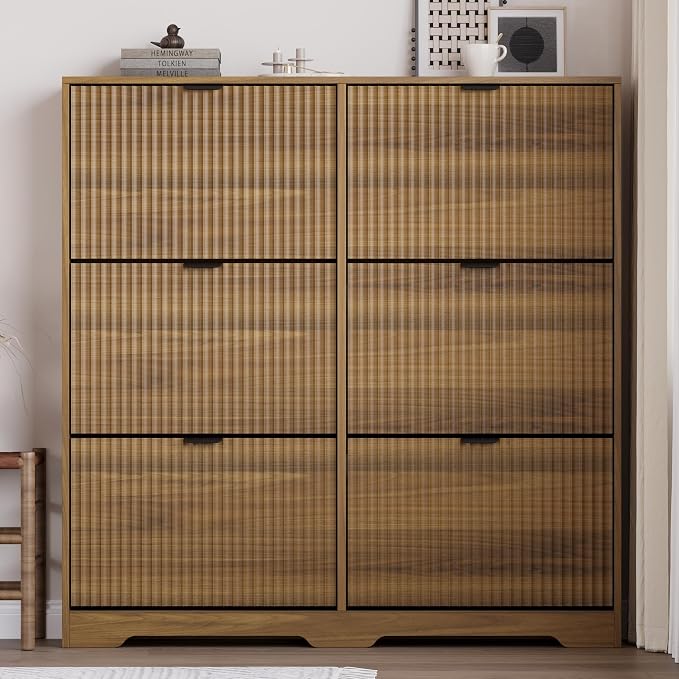 BORNOON Large Shoe Cabinet for Entryway, Tall Narrow Shoe Storage Cabinet with 6 Flip Drawers and Adjustable Shelves, Shoe Rack Cabinet Organizer for Hallway, Foyer, Small Apartment - Image 6