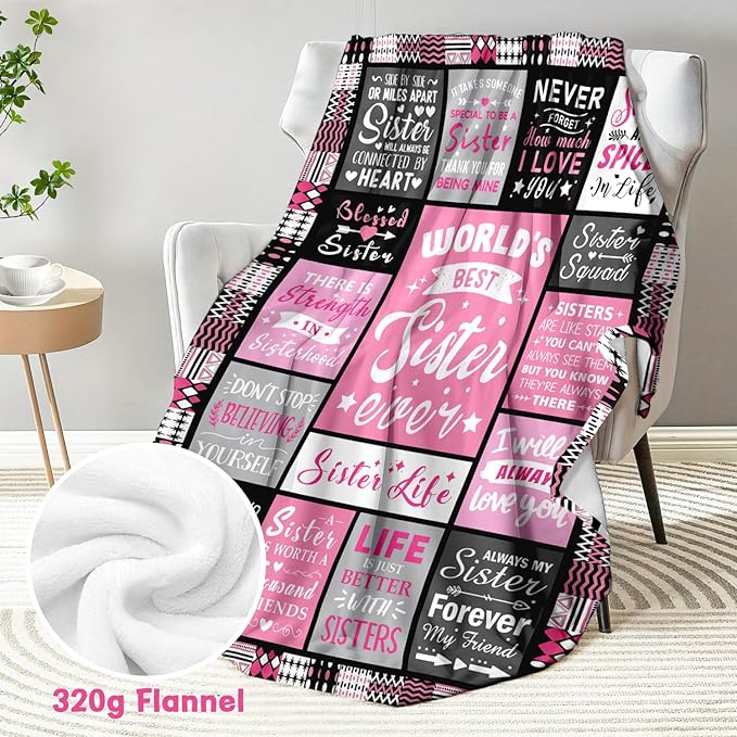 Sisters Mothers Day Birthday Gifts - World's Best Sister Ever Gifts from Sister - Christmas Valentines Day Birthday Graduation Present for Sis Adult - Sisters Life Blanket 50"x60"