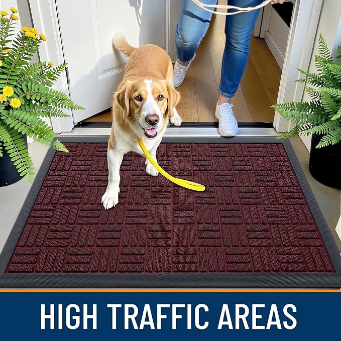 OLANLY Front Door Mat Outside Entrance 33x21, Absorbent, Heavy Duty Sturdy Natural Rubber Doormat Indoor Outdoor, Non-Slip, Stain and Fade Resistant, Low Profile Floor Mat for Entryway, Burgundy - Image 6