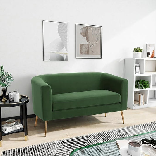 Christopher Knight Home Fabric Upholstered Loveseat for Living Room,Tub-Design 2-Seater Sofa with Removable Seat Cushion and Tapered Steel Legs,Forest Green and Gold