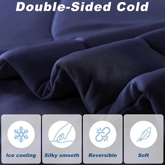 Cooling Comforter Twin Size, Double-Sided Cold Tech Fabric Quilted Bed Comforters Cooling Blanket for Hot Sleepers, Breathable Lightweight Summer Bedding, All-Season Ice Blanket, Navy Blue