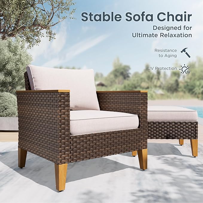 PHI VILLA 2-Piece Outdoor Wicker Furniture Set with 4-inch Thick Cushions, High Back Wicker Sofa for Deck, Yard, and Poolside in Elegant Beige