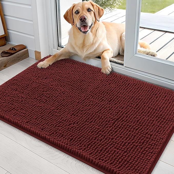 OLANLY Dog Door Mat for Muddy Paws 36x24, Absorbs Moisture and Dirt, Absorbent Non-Slip Washable Doormat, Quick Dry Chenille Mud Mat, Entry Indoor Entryway Carpet for Inside Floor, Caramel Russet by OLANLY