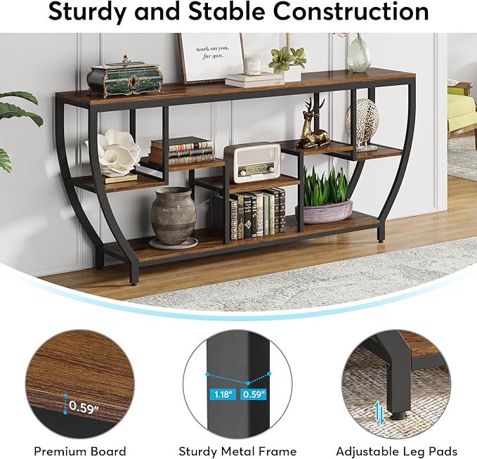 LITTLE TREE 70.9 Inch Long Console Table, Sofa Table with Storage Shelves, Industrial Entryway Table TV Stand, Behind Couch Table Accent Tables for Living Room, Hallway, Foyer