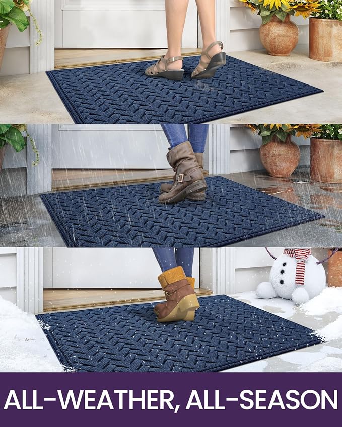 DEXI Front Door Mat Outside Entrance, 3x5 ft Large Non Slip Entry Doormat Dirt Trapper with Rubber Back, Low Profile Ultra Absorbent Welcome Mats for Inside House Home Patio Entryway, Wave Navy - Image 4