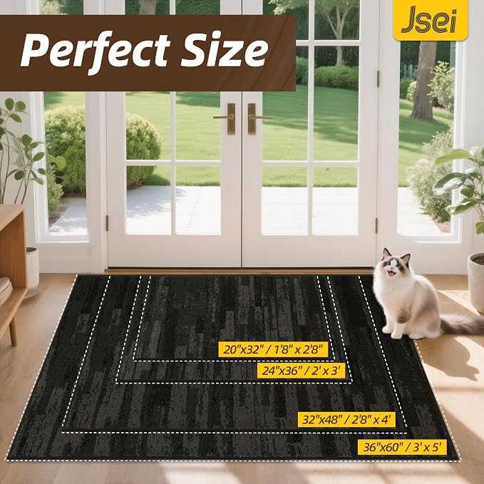 JSEI Dirt Trapper Door Mat 32"x48", Non-Slip Doormats Washable Entryway Mat, Welcome Floor Mat Absorbent Low Profile Dog Door Mats for Front Back Door, Wet Shoes & Paws, Dark Gray - Image 2