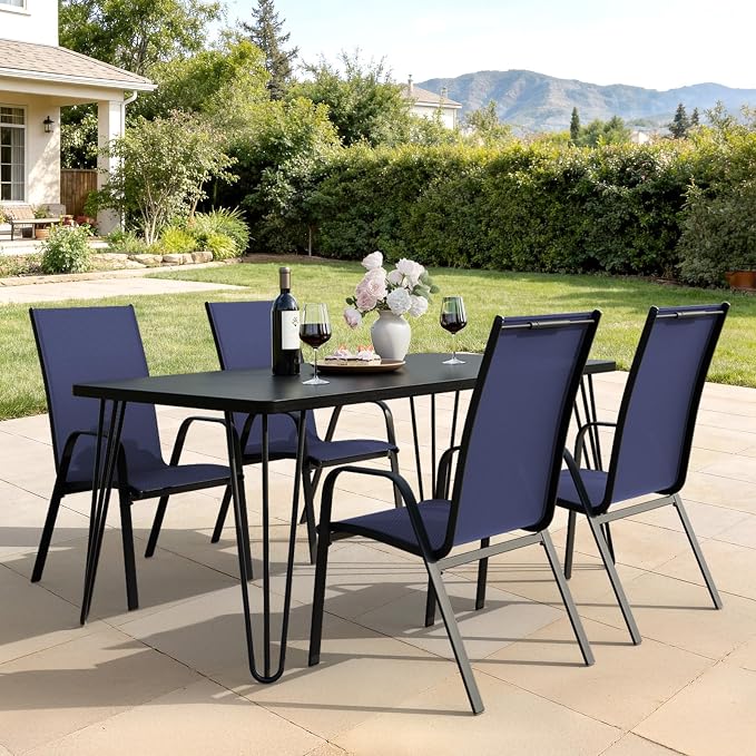 JEAREY Patio Dining Chairs Set of 4, Outdoor Stackable Dining Furniture Set, All Weather Dining Set for Lawn, Garden, Backyard, Poolside, Navy Blue - Image 8