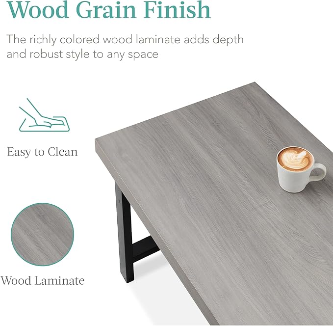 Best Choice Products 44in Modern Coffee Table Butcher Block Top Large Accent Table, Rectangular Wood Industrial Rustic Coffee Table for Living Room w/ 2in Metal Legs, 3in Tabletop - Gray