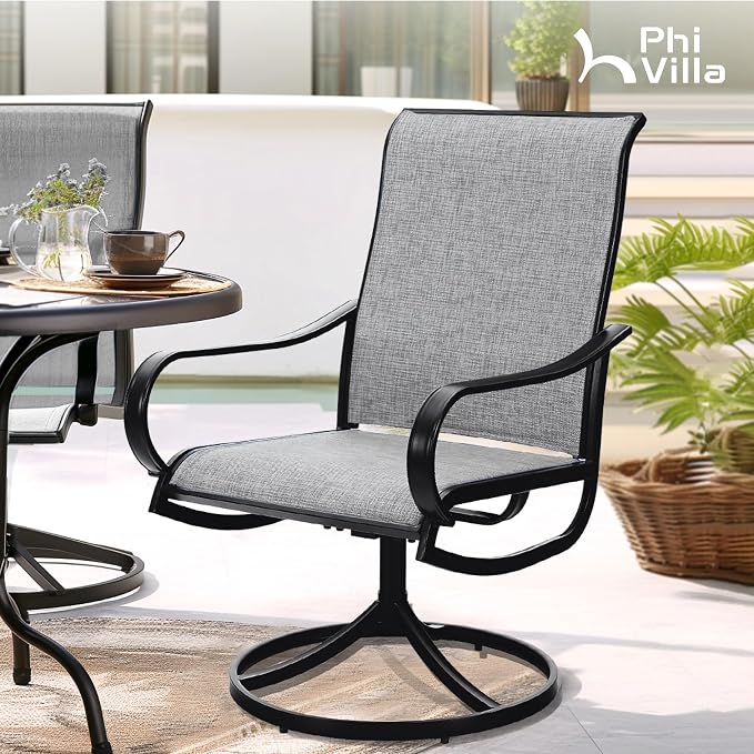 PHI VILLA Patio Swivel Dining Chairs Set of 4, Outdoor Chair with Textilene Mesh Fabric & Black Metal Frame for All Weather Outdoor Lawn Garden Poolside (Gray) - Image 2