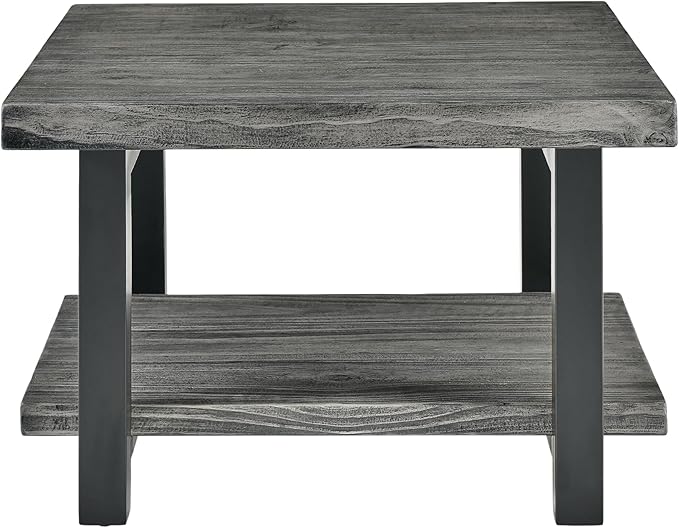 Alaterre Furniture Pomona Living Room Tables – 27 Inch Square Solid Wood Coffee Table with Metal Legs – Modern Rustic Industrial Small Space Table (Slate Grey)