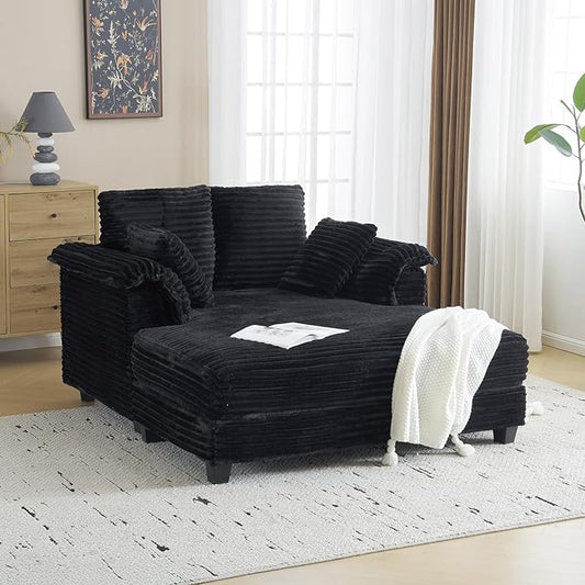 VINGLI Lounge Chair, 56" Oversized Reading Chair Corduroy Chaise Sofa Recliner Bed Upholstered Comfy Sleeper Couch with Throw Pillows and Armrests for Living Room, Movie Room, Bedroom