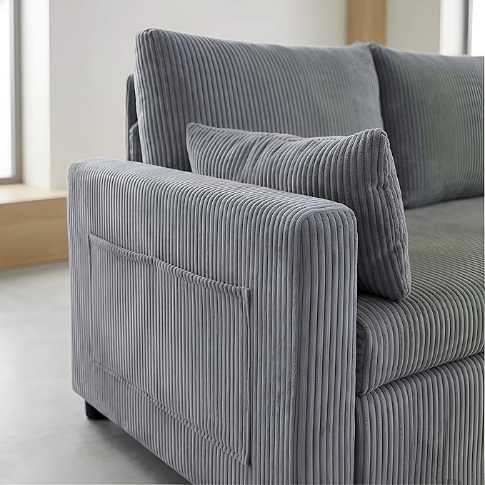 Queen Sleeper Sofa, Convertible Sofa Bed with Storage, 85 Inch Sectional Couch with Pull Out Bed, L Shaped 3 Seat Sectional Sleeper Sofa for Living Room, Apartment, Grey